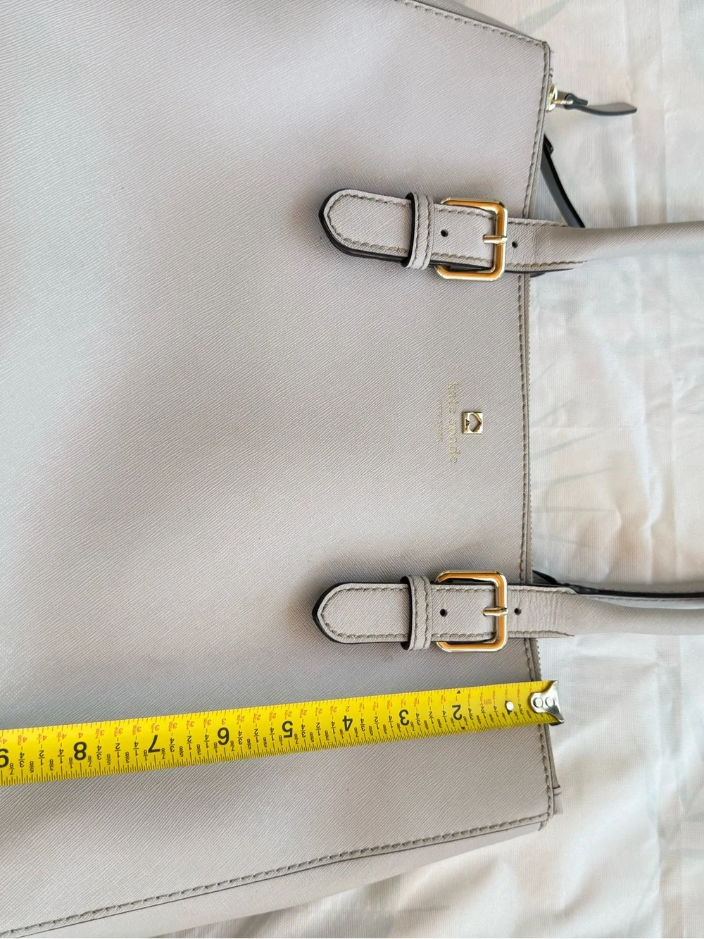 Kate Spade New York Saffiano Leather Structured Satchel Light Gray Gold Hardware